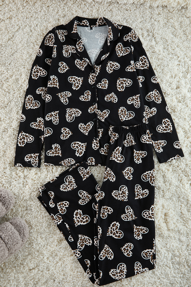 Siyah %100 Pamuklu Leopar Kalpli Örme Pijama Takımı THMAW25PT00142 - 5