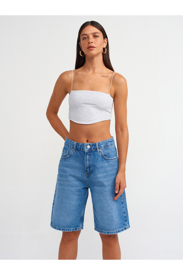 71489 Orta Boy Denim Şort-Mavi - 3