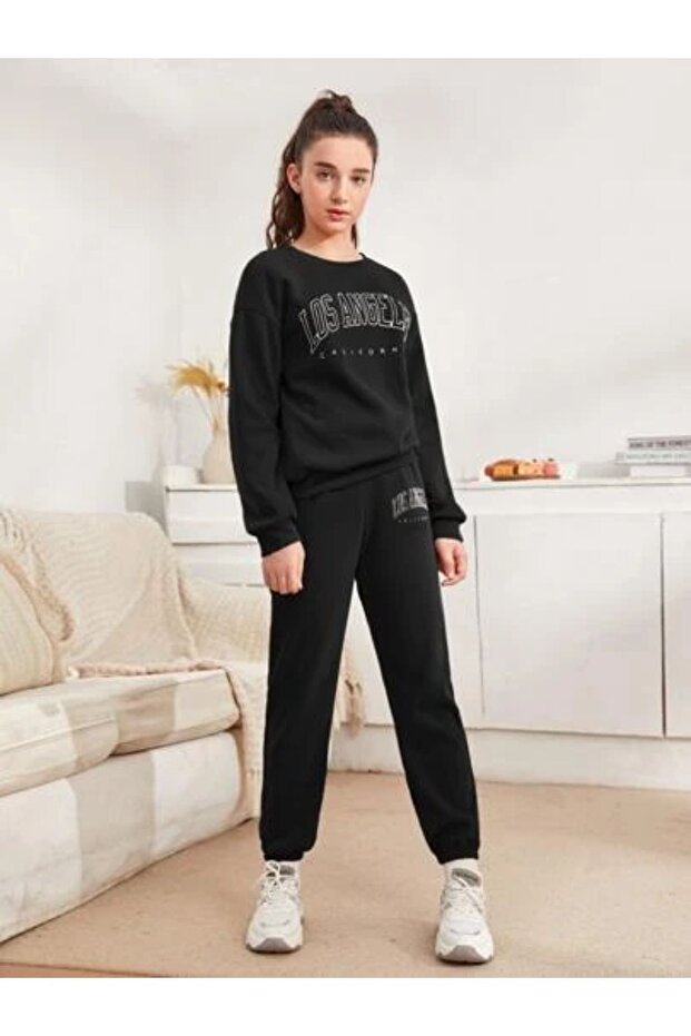 Women's Los Angeles California Printed Crew Neck Bottom Top Set Oversize Tracksuit Set