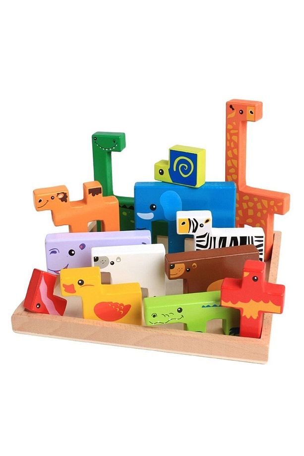 Ahşap Hayvanlar Animals Puzzle Yapboz Bultak Tetris Eğitici Oyuncak - 4