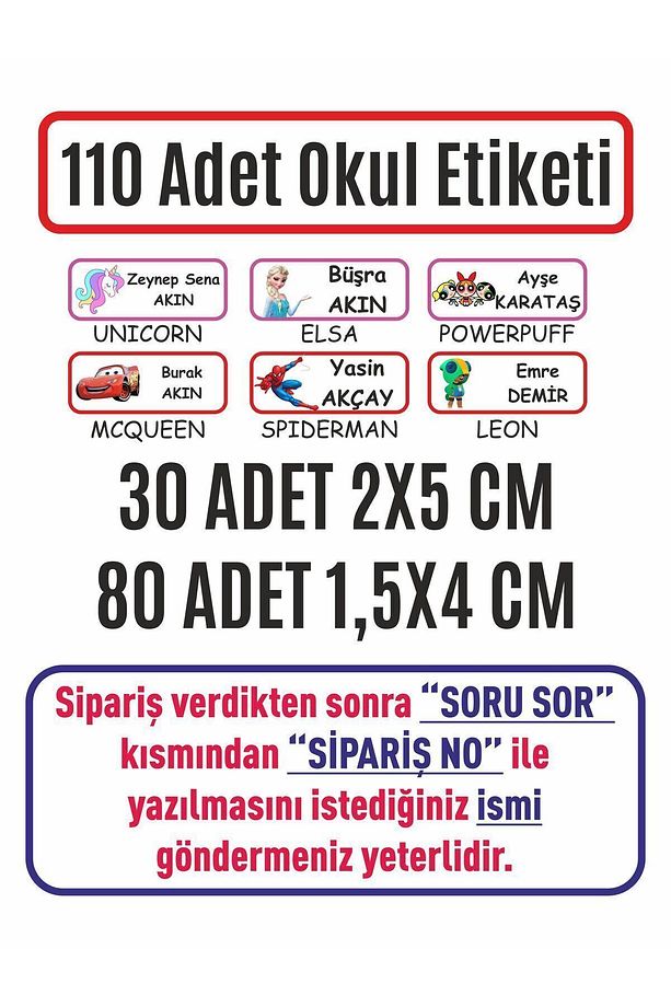 Kişiye Özel Isimli Yapışkanlı Okul Etiketi (110 ADET- KALEM SULUK, DEFTER ETİKETİ) - 7