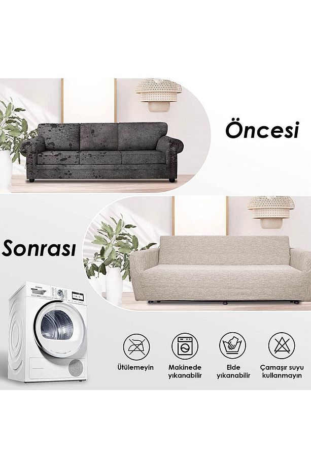 Jakarlı 3 3 1 1 Lastikli Kanepe Örtüsü | Lastikli Koltuk Örtüsü | koltuk kılıfı Takımı - 5