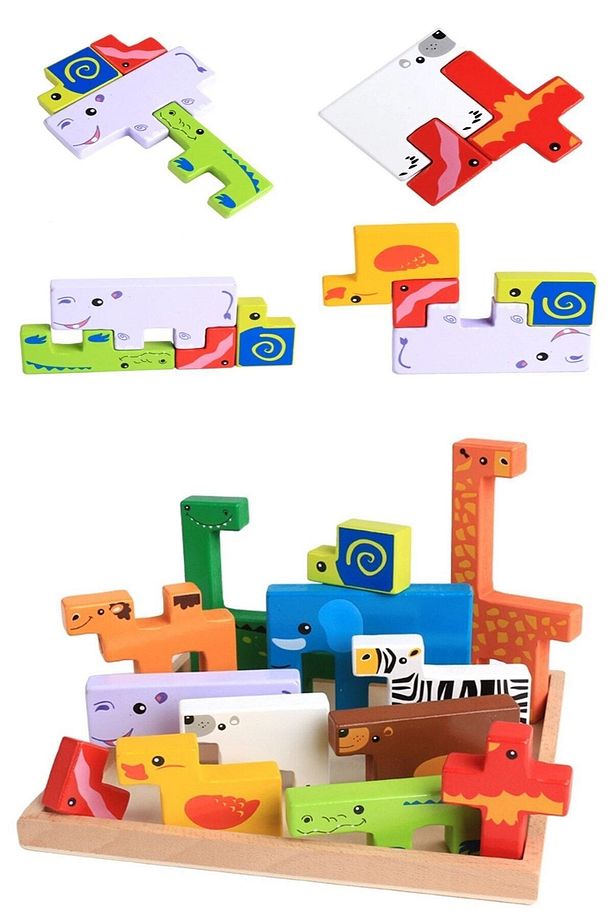 Ahşap Hayvanlar Animals Puzzle Yapboz Bultak Tetris Eğitici Oyuncak - 2