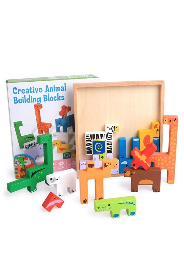 Ahşap Hayvanlar Animals Puzzle Yapboz Bultak Tetris Eğitici Oyuncak - 7