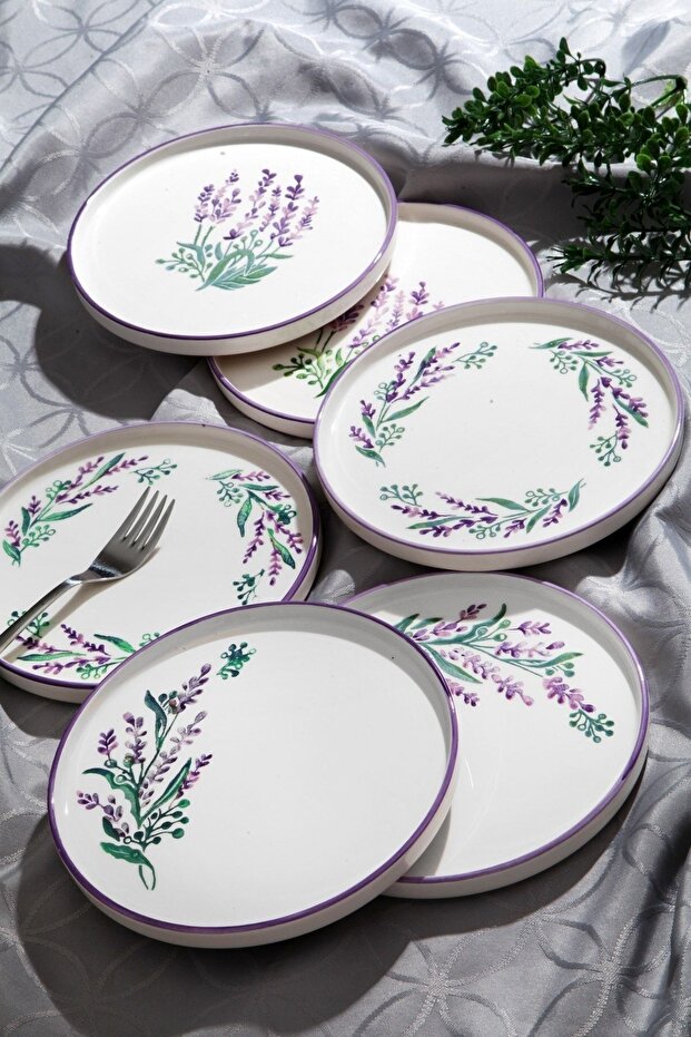 6-Piece Special Design Handmade 19cm Stackable Lavender Cake Plate Set - Dessert Plate Set