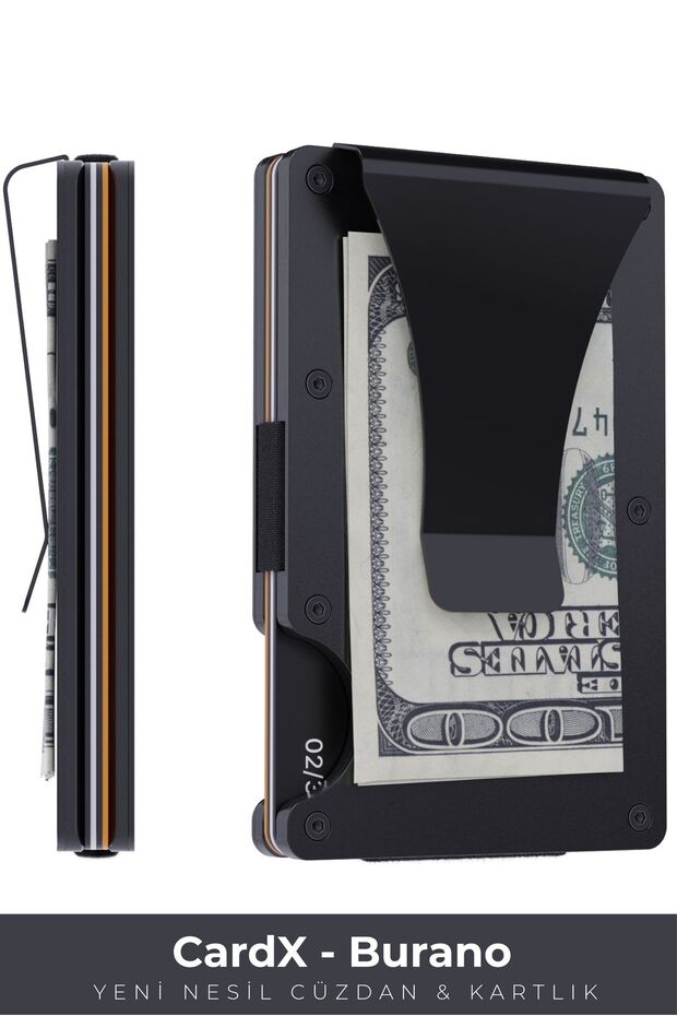 Louise Motto Cardx - Burano Clips - Yeni Nesil Minimalist Cüzdan & Metal Kartlık - Rfid Koruma (SİYAH)