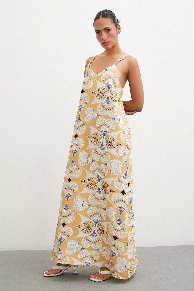 İp Askılı Elbise Hardal - 1