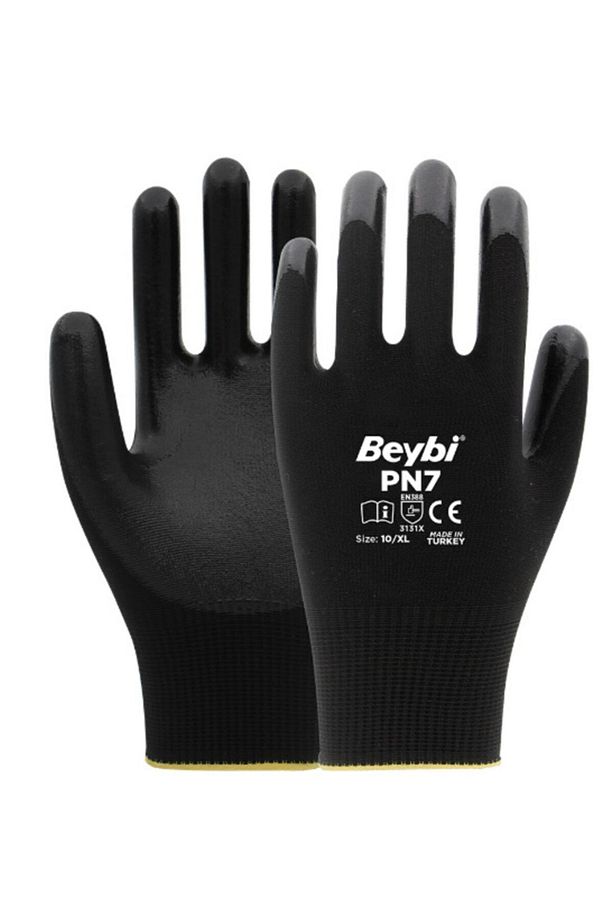Siyah Pn7 Polyester Örme Nitril Eldiven No:10 3 Çift - 1