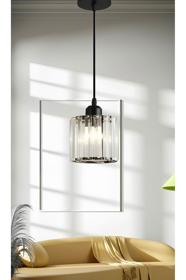 Lüks Modern Lüks Avize Kristal Taşlı Tekli Sarkıt Avize Siyah - 1