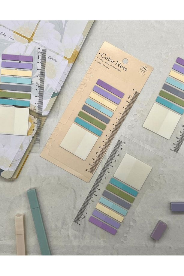 8 Renkli Cetvelli Mor Ve Mavi Tonları Şeffaf Pet Indeks / Index Sticker / Sticky Note / Post-it - 7