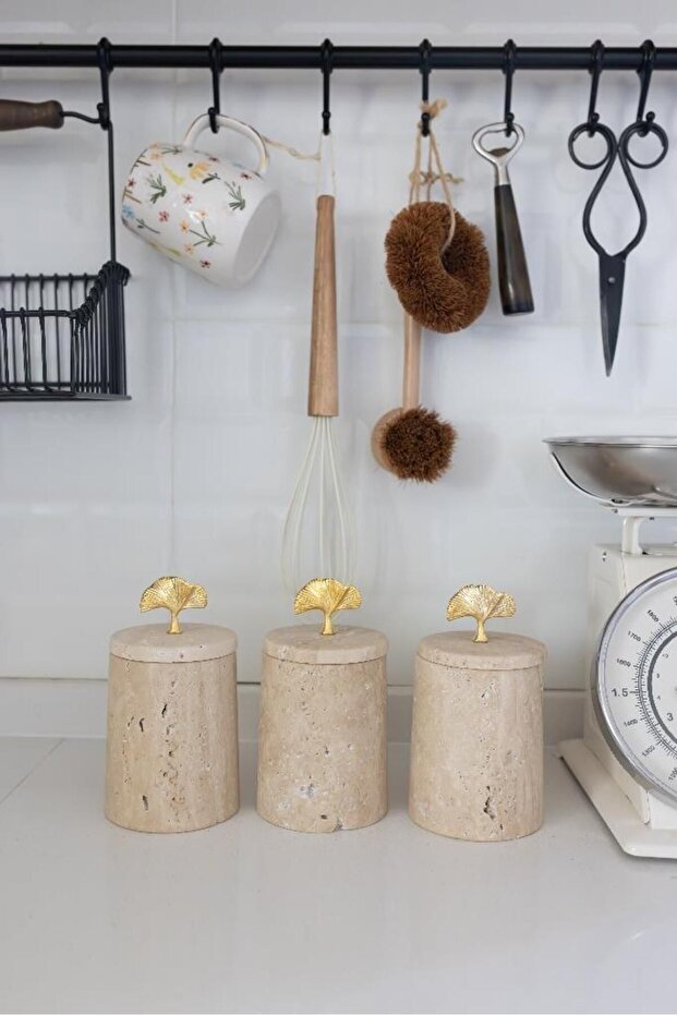 Travertine Ginkgo 3-Piece Spice Rack