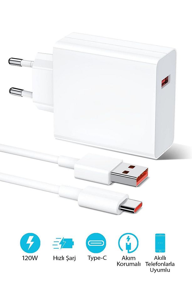 120 Watt Samsung Redmi Oppo Xiaomi Huawei Uyumlu Turbo Hızlı Şarj Cihazı Fast Dualcom Şarj Seti - 7