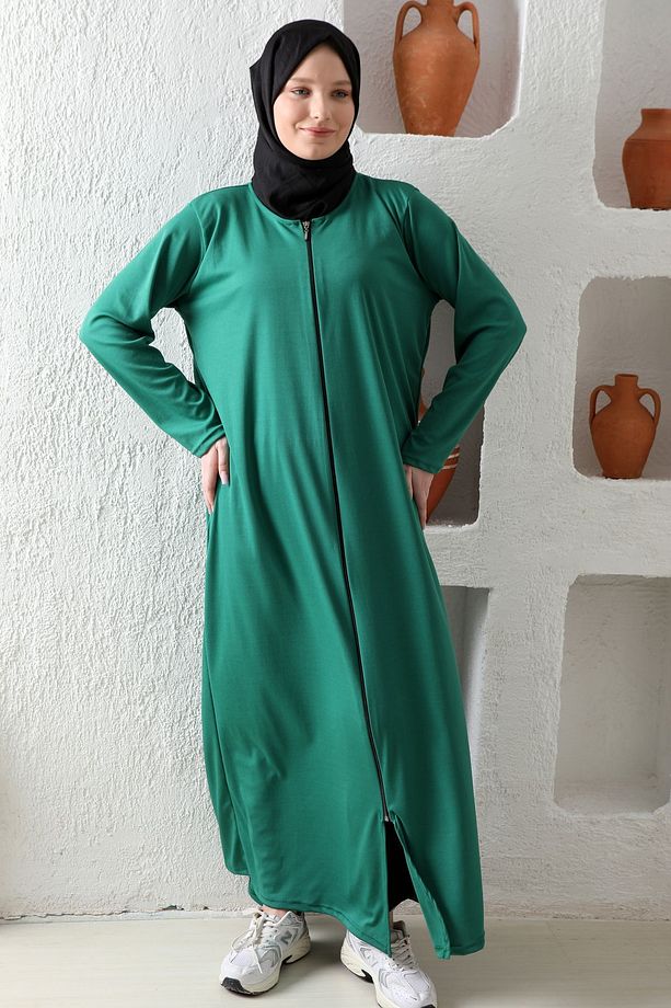 Fermuarlı Mevsimlik Hafif Kumaş Kadın Namaz Elbisesi Ferace - 2