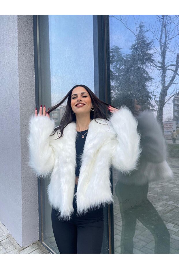 Geniş Yaka  Kürk Ceket - 6