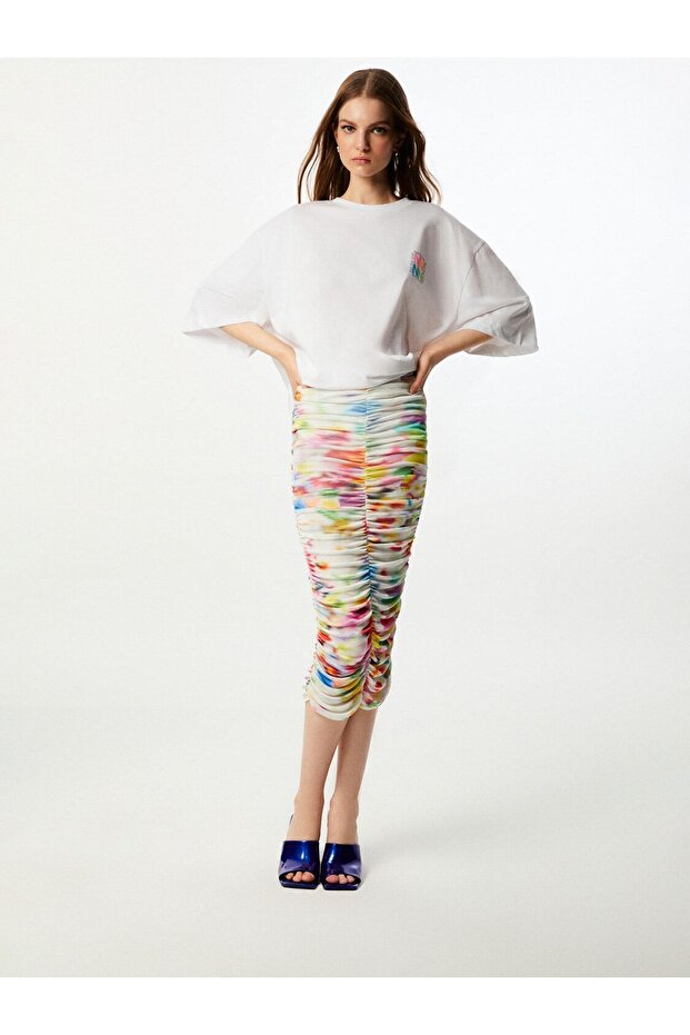 Desenli Drapeli Etek - 3