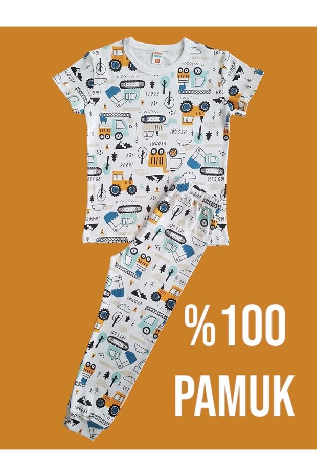 Short-Sleeved Patterned Kids Pajama Set #printedkidspajamas #scooppatternpajamas #laundrygarden