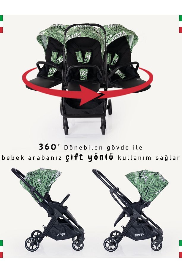 Axis 360 Derece Dönebilen Oturma Üniteli Çift Yönlü Bebek Arabası - 3