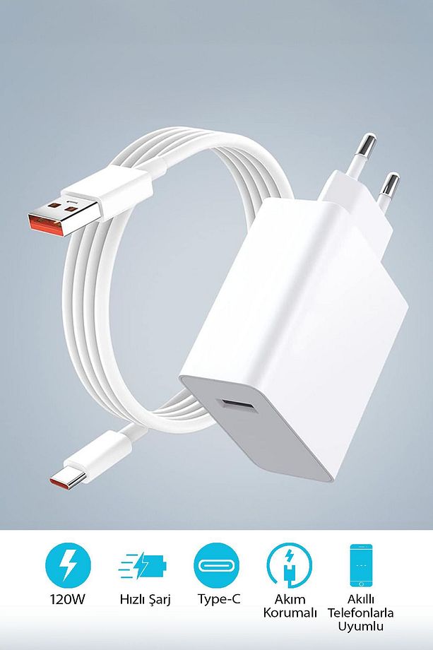 120 Watt Samsung Redmi Oppo Xiaomi Huawei Uyumlu Turbo Hızlı Şarj Cihazı Fast Dualcom Şarj Seti - 3