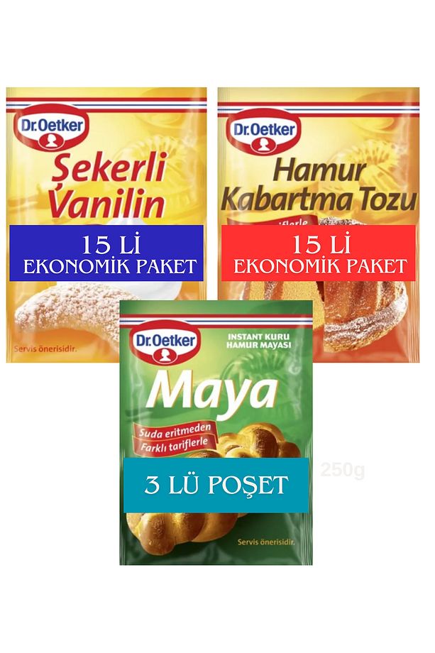 Dr.Oetker İnstant Kuru Maya 3 lü Poşet Vanilin 15 li Paket Hamur Kabartma Toz 15 li Paket - 1