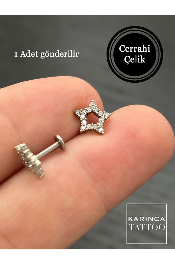 Yıldız Taşlı Piercing Labret Kulak Conch Forward Helix Piercing Kıkırdak Tragus Küpe - 1