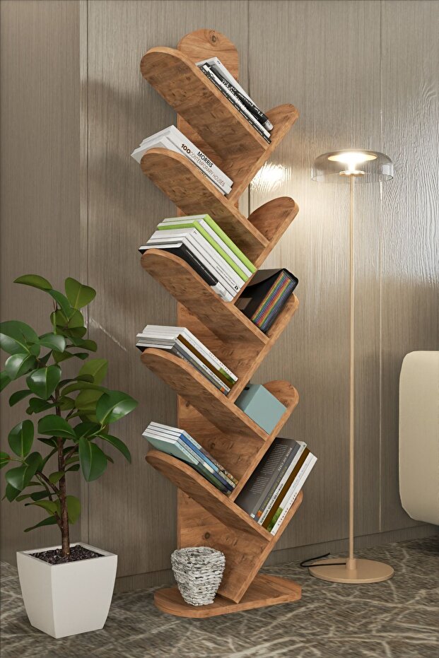 10-Shelf Modern Bookcase in Walnut | Multi-purpose Storage Unit | Office Organization - 2