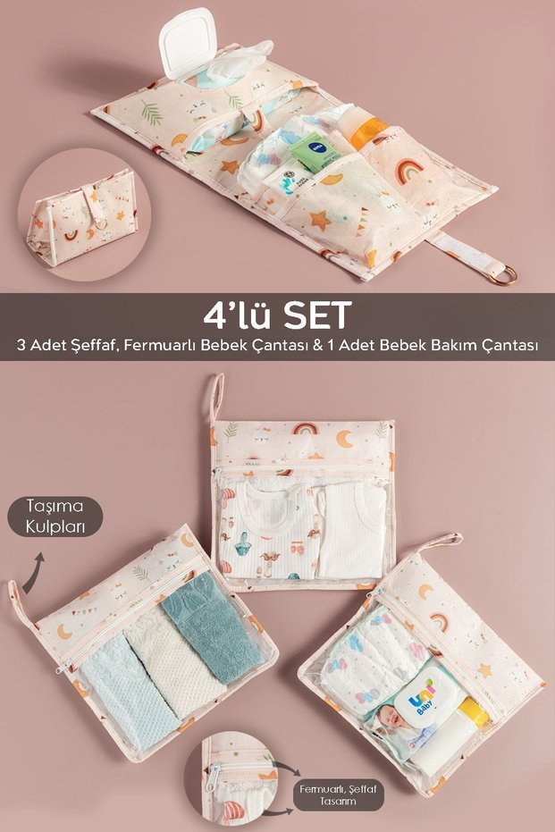 4-Piece Newborn Hospital Organizer Set - Baby Care Bag - Zippered Transparent Luggage Organizer