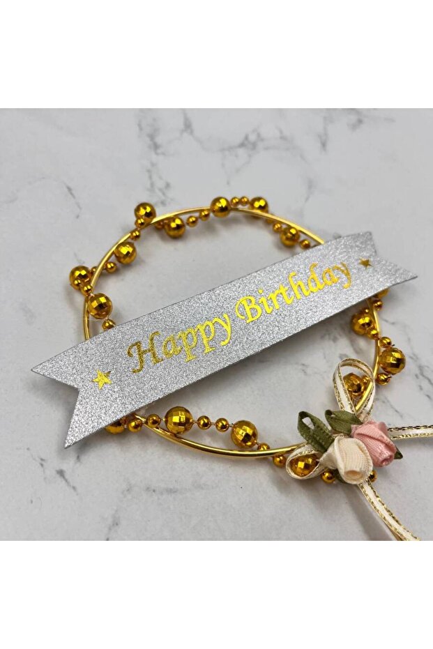 Metal Bar on the Cake Top with Gold Beads 21 cm