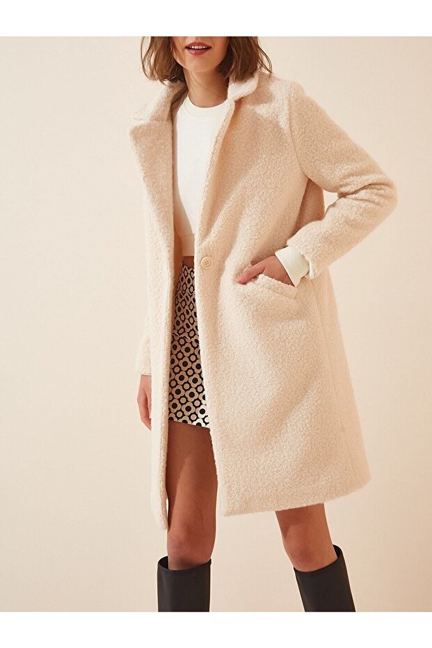 Kadın Tek Düğmeli Buklet Kaban - 3