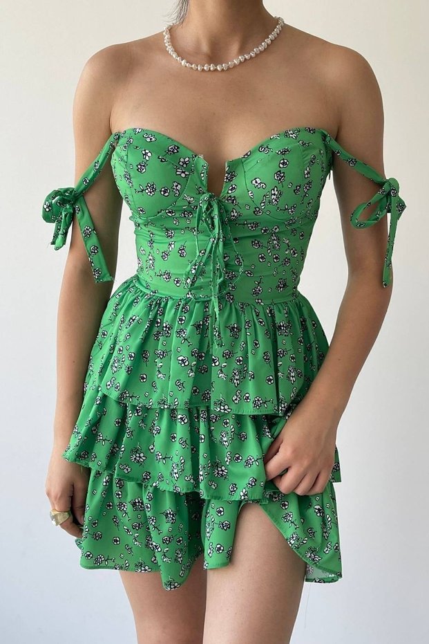 Suspender Dress Skirt Flounce Dress Breast Support Dress Mini Dress Floral Dress Patterned Dress