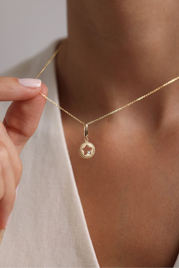 14 Ayar Altın Opal Taşlı Penguen & Taşlı Yıldız & İnci Deniz Kabuğu Charm Bileklik - 3