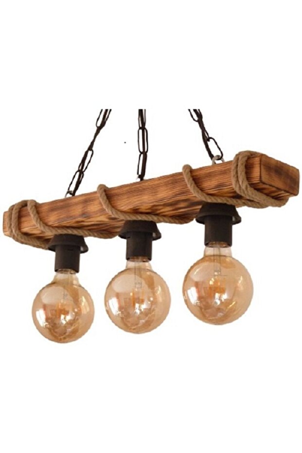 Ahşap 3lü Avize - 1