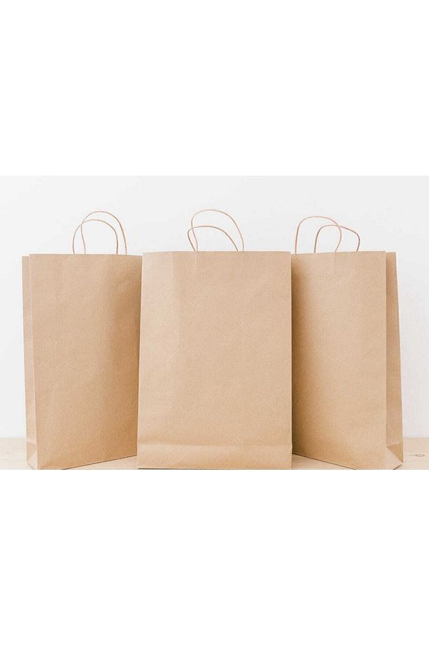 Kraft Kâğıt Poşet (25x12x31 Cm) Burgu Saplı Kâğıt Torba (25 Adet) Kâğıt Çanta - 5