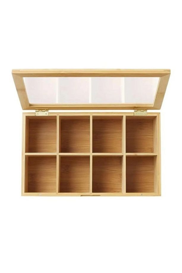 8 Bölmeli Bambu Poşet Çay Kutusu 20x30cm Bambu Organizer Kutu Takı Aksesuar Kutusu - 3
