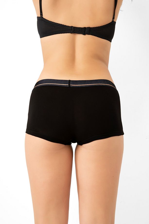 Classics- Premium Pamuklu Likralı Kadın Boxer 3 Adet Siyah Ten Lila Renk - 4