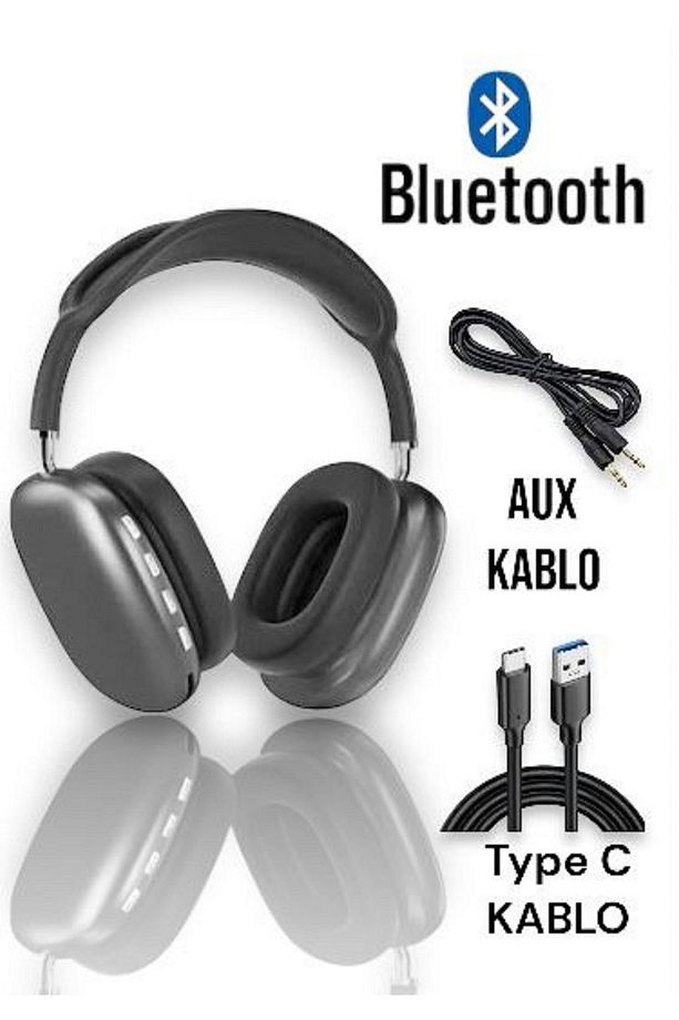 P9 Air Pro Max Kablosuz 5.0 Mikrofonlu Sd Kart Girişli Aux Kablolu Bluetooth Kulaklık - 1
