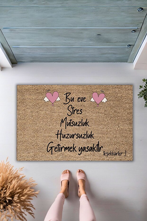 Modern Digital Print Doormat - Stress, Unhappiness, and Restlessness are Forbidden in This Home - Door Mat