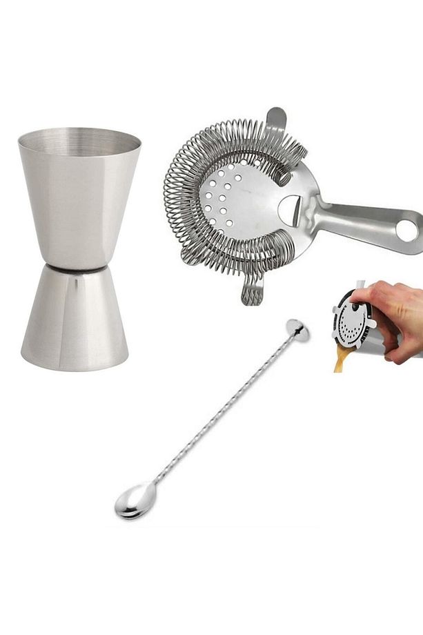 Bar Seti 3 Parça Jigger 2/4 Cl Bar Süzgeci Tokmaklı Bar Kaşığı Kokteyl Ölçeği Bartender Kokteyl - 1