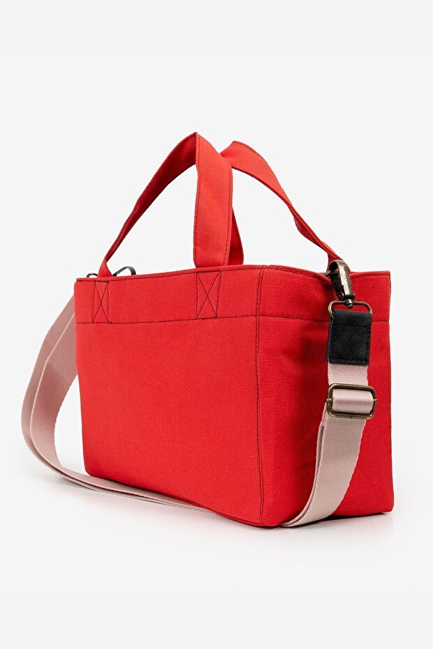 Canvas Linen Fabric Red Shoulder and Handbag Tote Bag Daily Use - Beige Strap