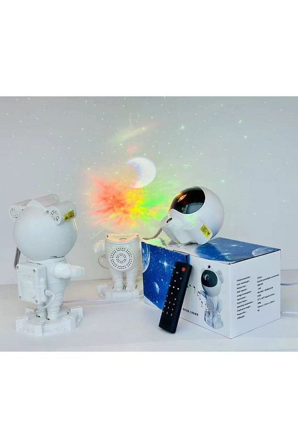 Astronot Robot Tasarım Bluetooth Hoparlörlü Gökyüzü Gece Lambası Zamanlama Kumandalı Projektör - 5