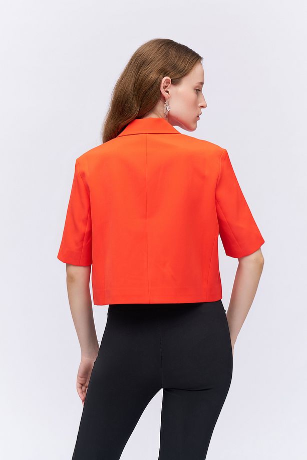 Kısa Kol Crop Blazer Ceket Turuncu - 5