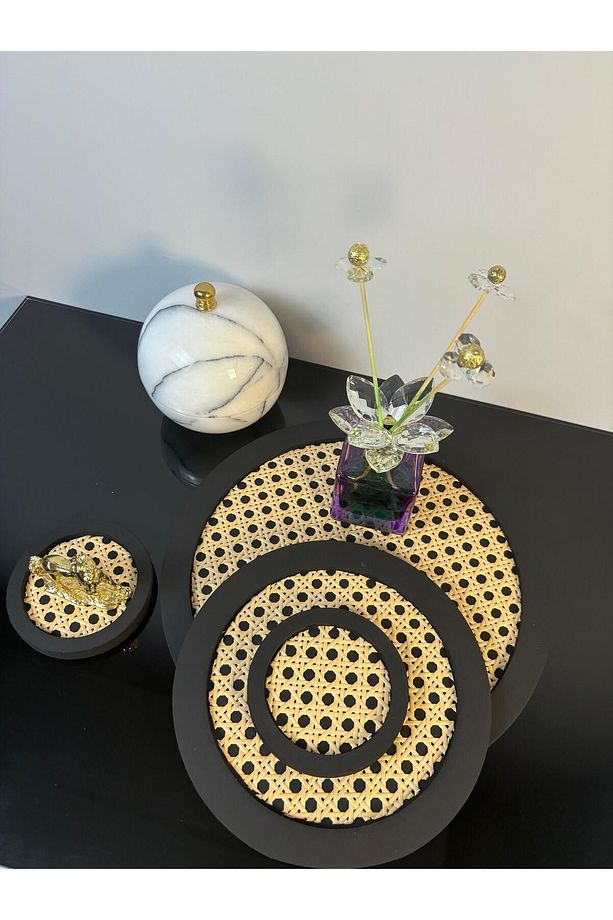 3'LÜ RATTAN YUVARLAK SET (28CM BÜYÜK BOY+20CM KÜÇÜK BOY+2'Lİ BARDAK ALT.) RATTAN YUVARLAK TEPSİ - 4