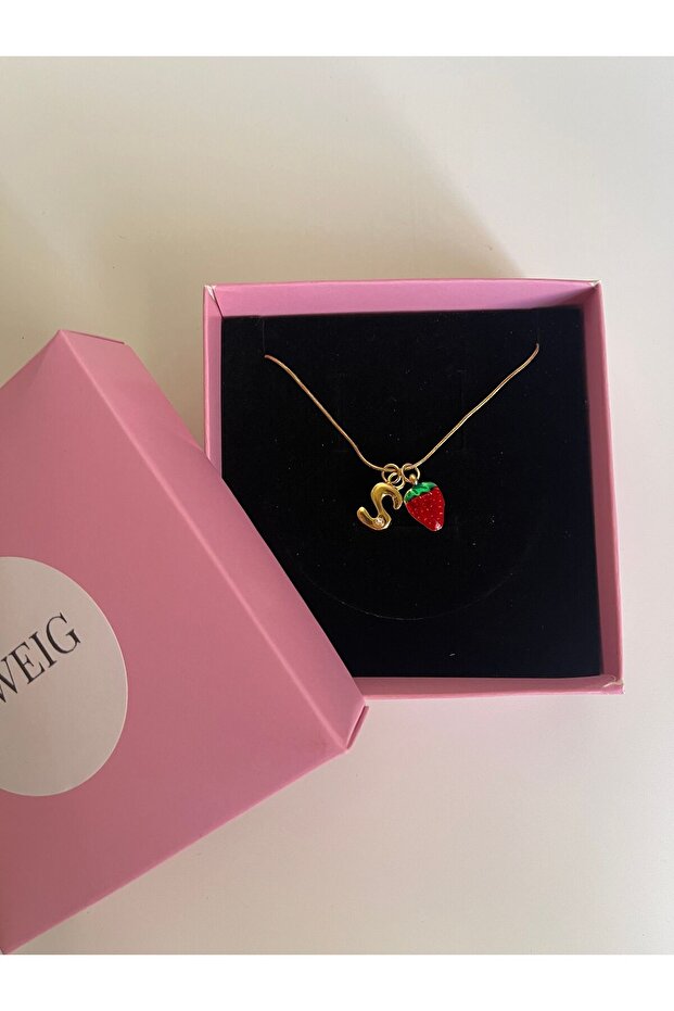 Çilekli Harfli Çelik Kolye - 4