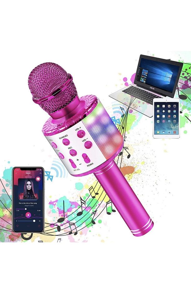 Karaoke Mikrofon Pembe Speaker Bluetooth - 2