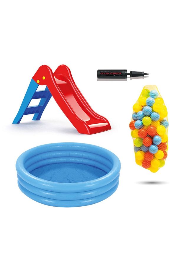 Havuzlu Kaydıraklı Oyun Seti (kristal Havuz 114cm / 6 Cm 100 ' Lü Oyun Havuz Topu / Pompa / Kaydırak - 1