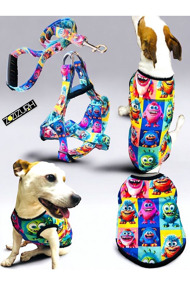 Kedi ve Köpek Kıyafetli Göğüs Tasması ve Gezdirme Kayışlı Set - 1
