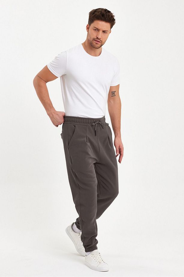Erkek Regular Fit Lastik Paça Jogger Eşofman Altı Kahverengi - 5