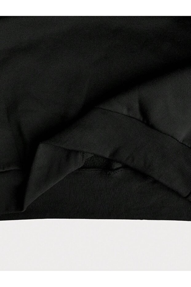 Unisex V-Yaka Kapüşonlu Basic Kol Baskılı Oversize Swetshirt - 4