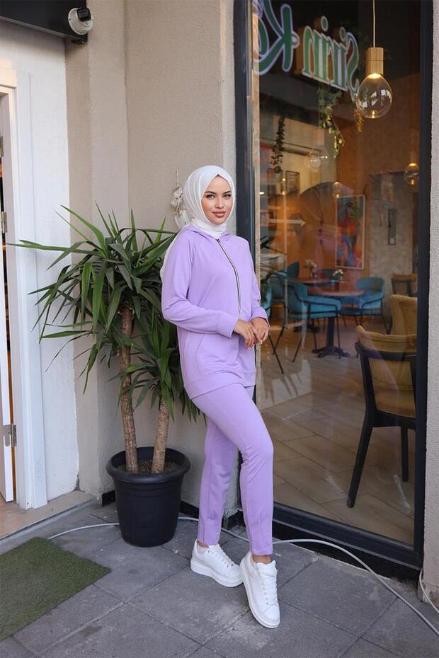 Hooded Tracksuit Set with Pocket Details BRC1602 Lilac