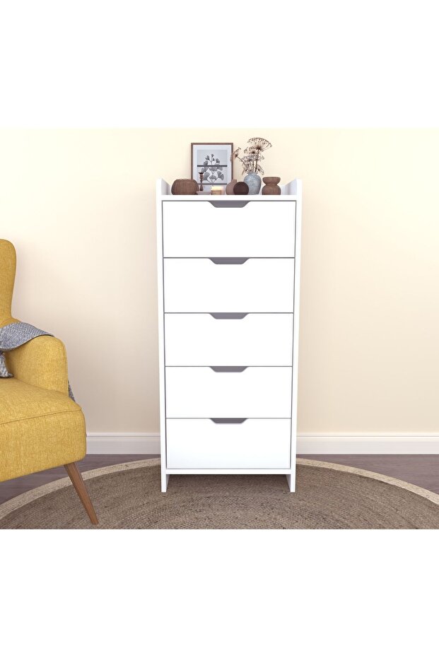 LODOS 5 ÇEKMECELİ BEYAZ ŞİFONYER - 2