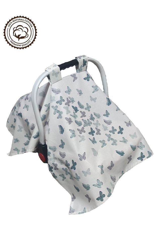 %100 Pamuklu Puset Örtüsü Tek Kat 110x88 Cm Yeşil Kelebekler Model - 4